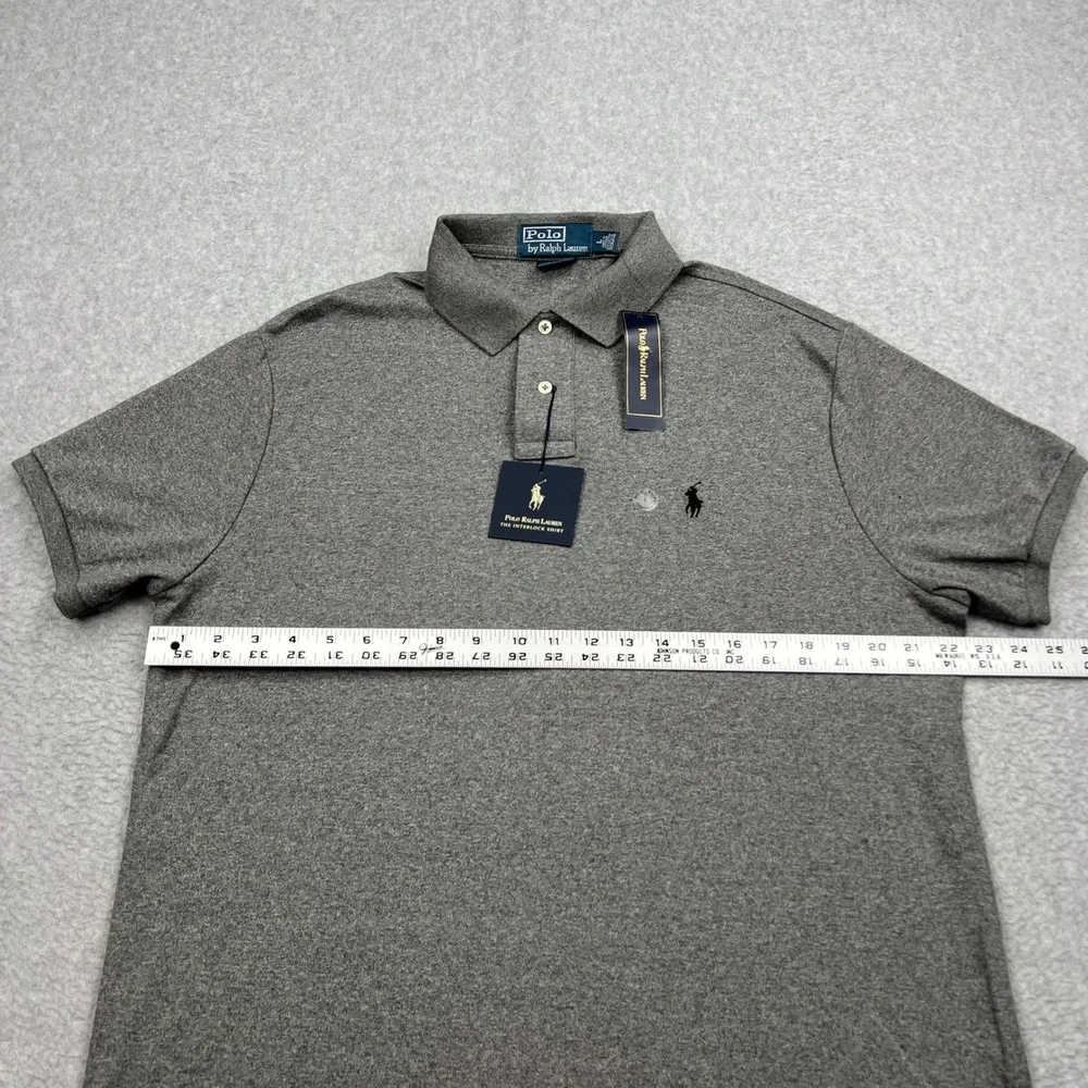NEW Polo Ralph Lauren Interlock Shirt Mens Large Gray Custom Fit Cotton Logo NWT